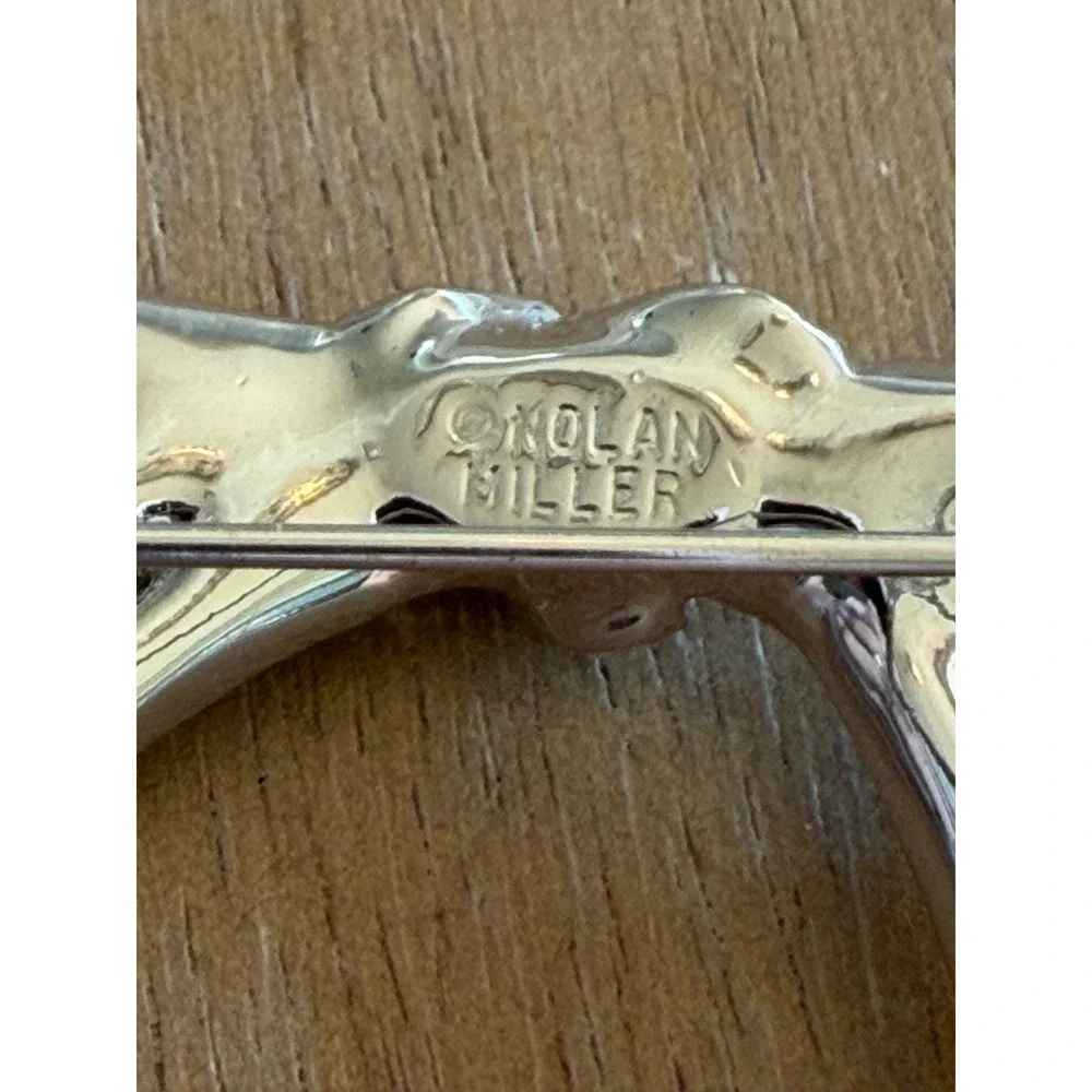 Nolan Miller Glamour Collection Forget Me Not Baguette Bow Pin Brooch